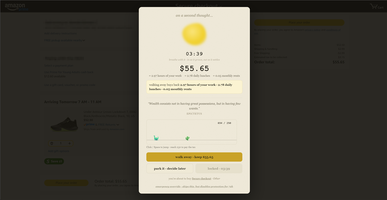 The pause on a checkout page with the dino mini game as the task.